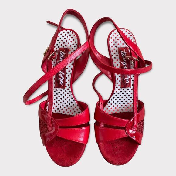 Tangolera Argentine Tango Red Leather Strappy Sandals - Size 37 (6.5) - Picture 3 of 15